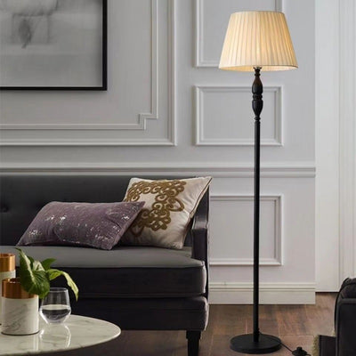 Traditional Vintage Fabric Cylinder Shade Iron Base 1-Light Standing Floor Lamp For Living Room