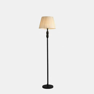 Traditional Vintage Fabric Cylinder Shade Iron Base 1-Light Standing Floor Lamp For Living Room