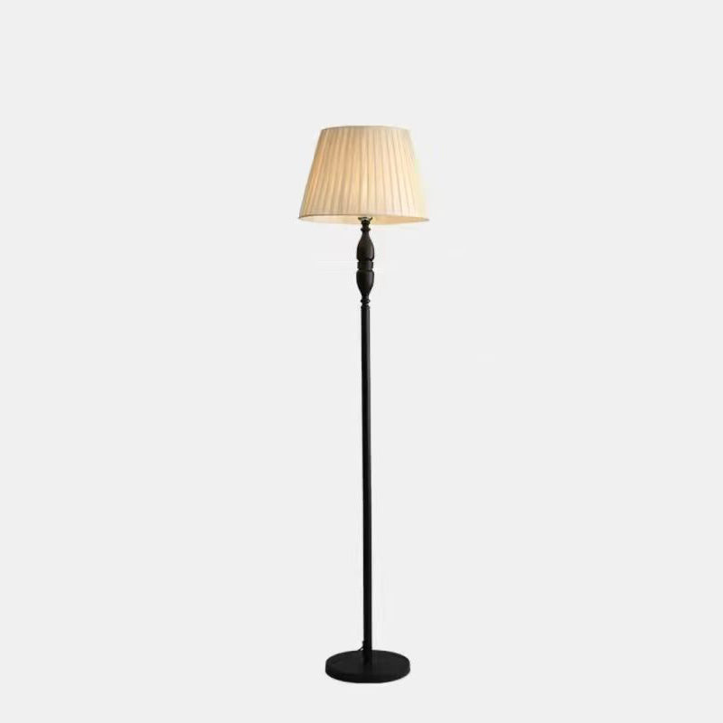 Traditional Vintage Fabric Cylinder Shade Iron Base 1-Light Standing Floor Lamp For Living Room