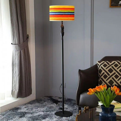 Traditional Vintage Fabric Cylinder Shade Iron Base 1-Light Standing Floor Lamp For Living Room