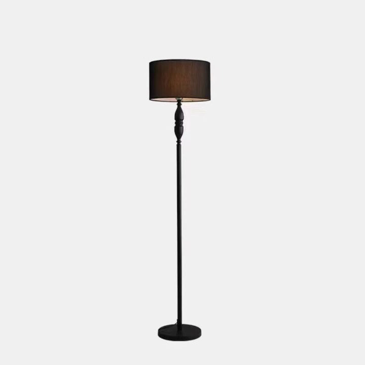 Traditional Vintage Fabric Cylinder Shade Iron Base 1-Light Standing Floor Lamp For Living Room