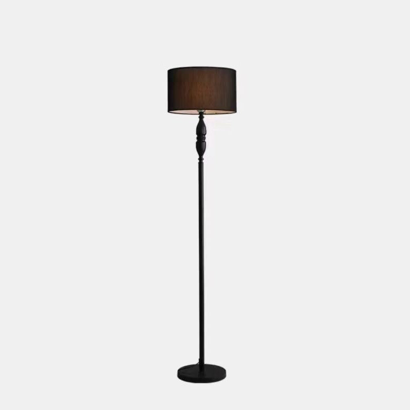 Traditional Vintage Fabric Cylinder Shade Iron Base 1-Light Standing Floor Lamp For Living Room