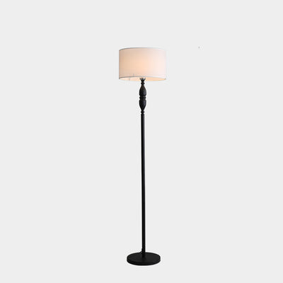 Traditional Vintage Fabric Cylinder Shade Iron Base 1-Light Standing Floor Lamp For Living Room