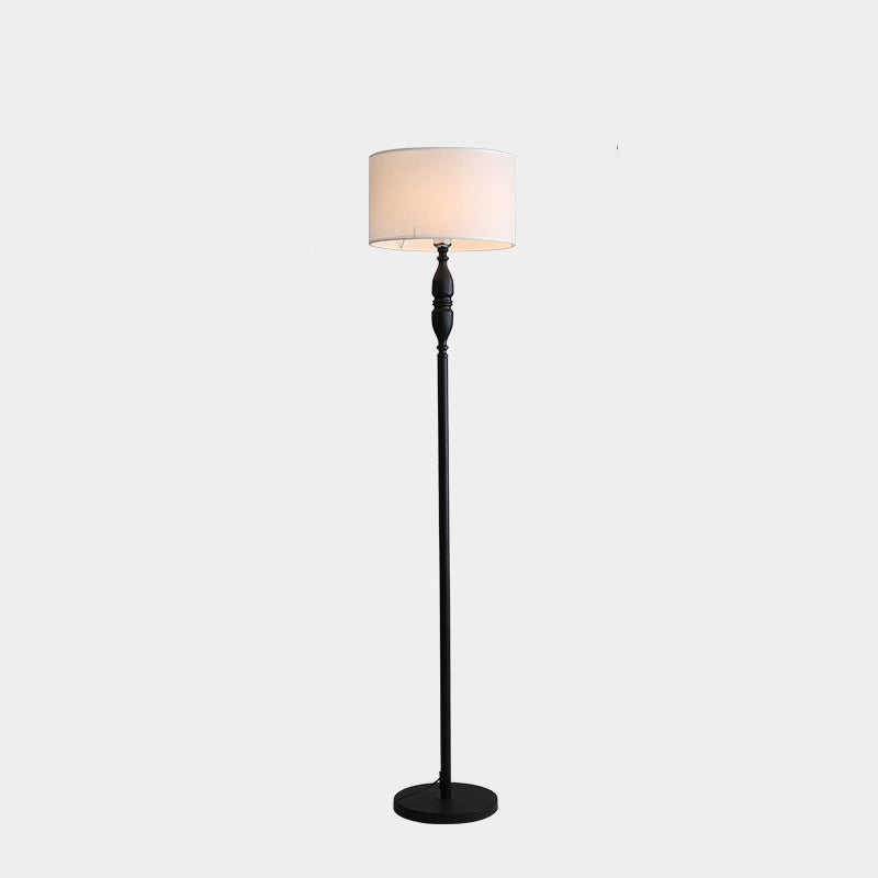 Traditional Vintage Fabric Cylinder Shade Iron Base 1-Light Standing Floor Lamp For Living Room