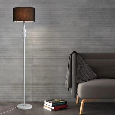 Traditional Vintage Fabric Cylinder Shade Iron Base 1-Light Standing Floor Lamp For Living Room