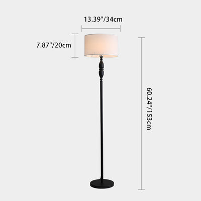 Traditional Vintage Fabric Cylinder Shade Iron Base 1-Light Standing Floor Lamp For Living Room