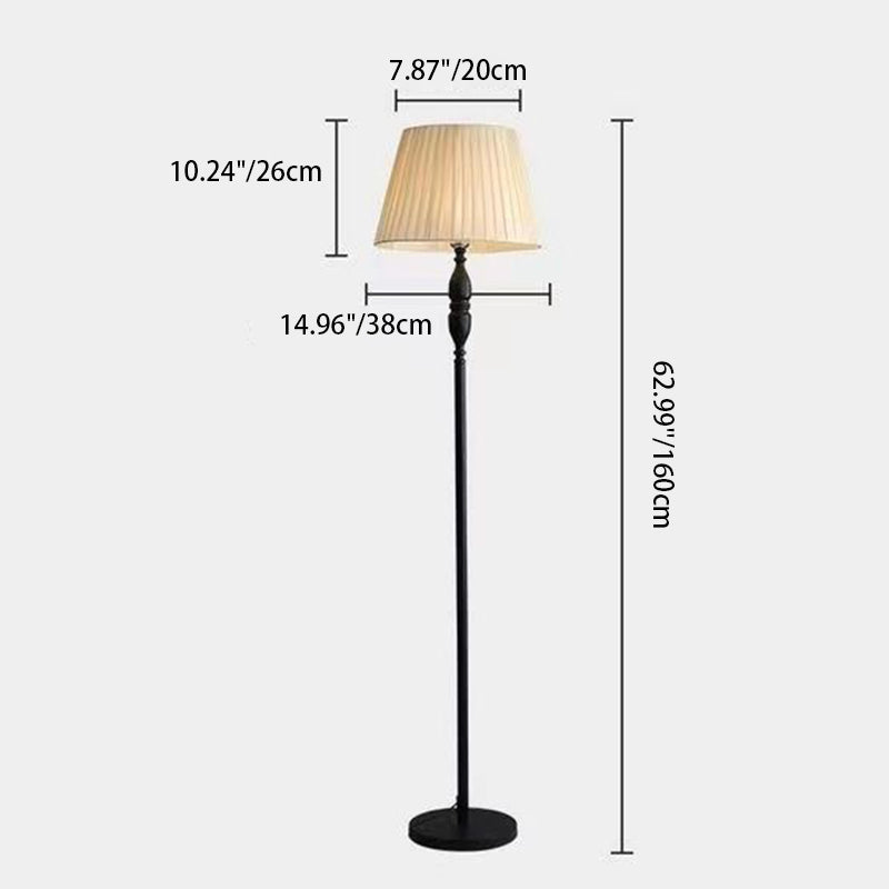 Traditional Vintage Fabric Cylinder Shade Iron Base 1-Light Standing Floor Lamp For Living Room