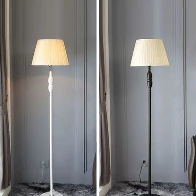 Traditional Vintage Fabric Cylinder Shade Iron Base 1-Light Standing Floor Lamp For Living Room