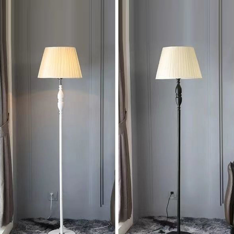 Traditional Vintage Fabric Cylinder Shade Iron Base 1-Light Standing Floor Lamp For Living Room