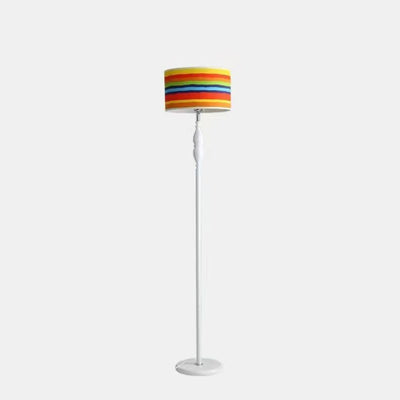 Traditional Vintage Fabric Cylinder Shade Iron Base 1-Light Standing Floor Lamp For Living Room
