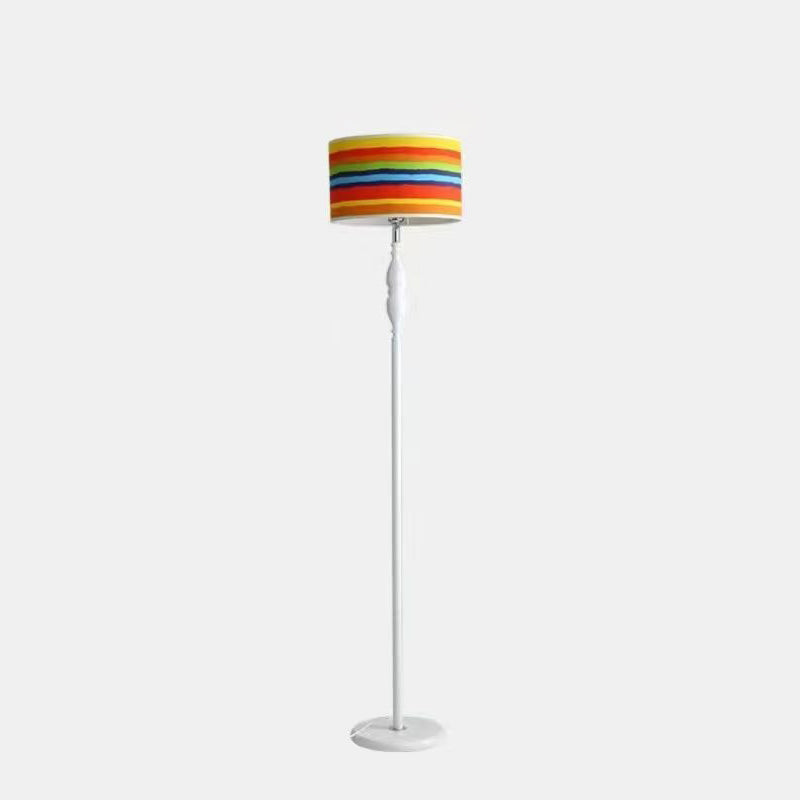 Traditional Vintage Fabric Cylinder Shade Iron Base 1-Light Standing Floor Lamp For Living Room