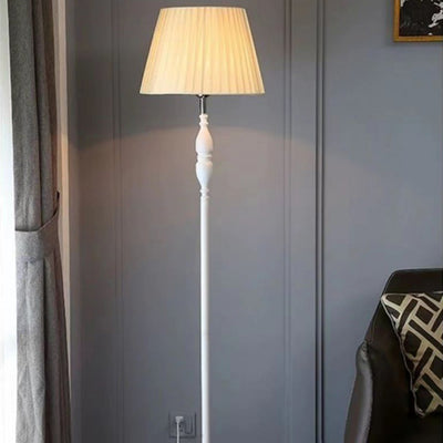 Traditional Vintage Fabric Cylinder Shade Iron Base 1-Light Standing Floor Lamp For Living Room