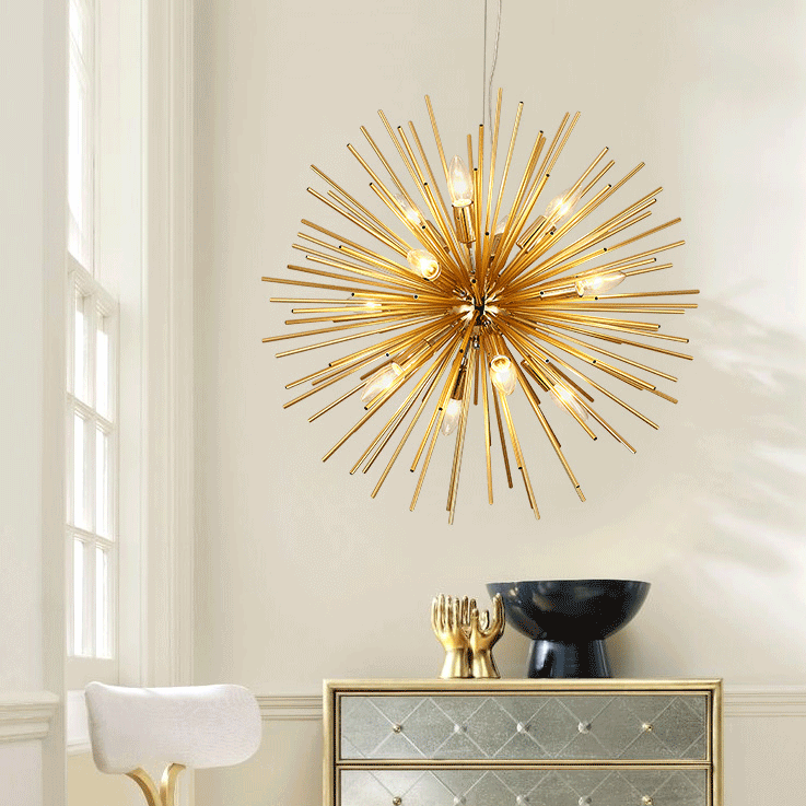 Matériel de luxe contemporain Boule en verre Pissenlit doré Lustre à 12 lumières pour salon 