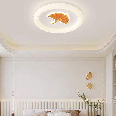 Moderne Einfachheit Eisen PE Runde Ginkgo-Blatt LED-Deckenleuchte für Wohnzimmer 
