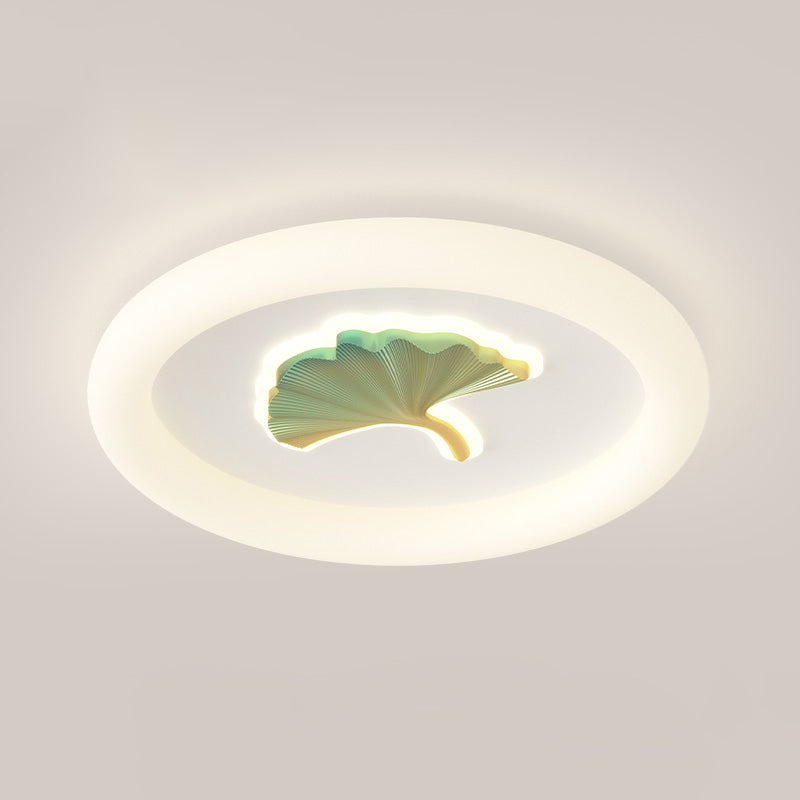 Moderne Einfachheit Eisen PE Runde Ginkgo-Blatt LED-Deckenleuchte für Wohnzimmer 