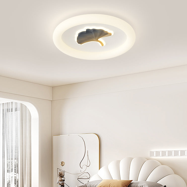 Moderne Einfachheit Eisen PE Runde Ginkgo-Blatt LED-Deckenleuchte für Wohnzimmer 