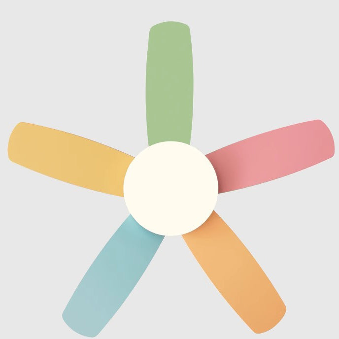 Contemporary Scandinavian Macaron Carbon Steel Wood Fan Blade LED Downrod Ceiling Fan Light For Living Room