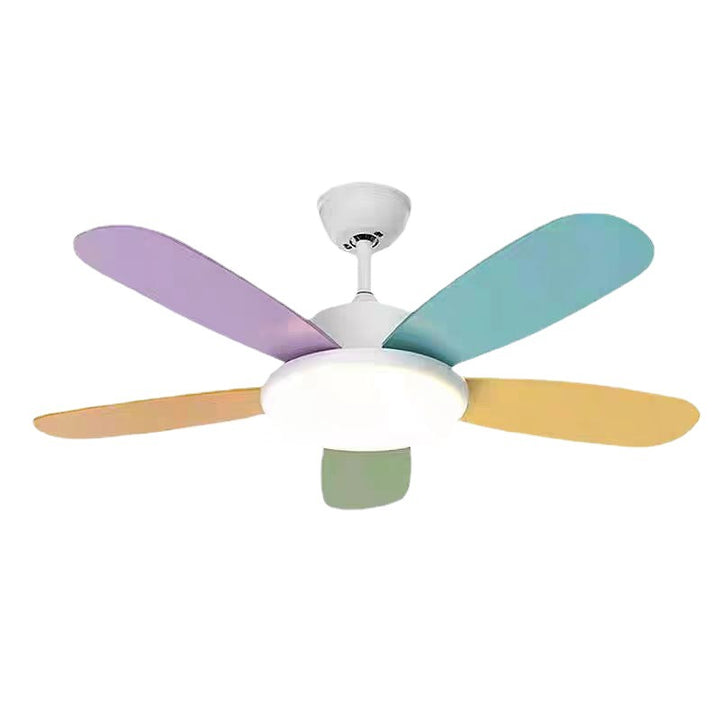 Zeitgenössischer skandinavischer Macaron-Kohlenstoffstahl-Holzventilatorflügel LED-Deckenventilatorleuchte für Wohnzimmer 
