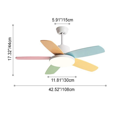 Contemporary Scandinavian Macaron Carbon Steel Wood Fan Blade LED Downrod Ceiling Fan Light For Living Room