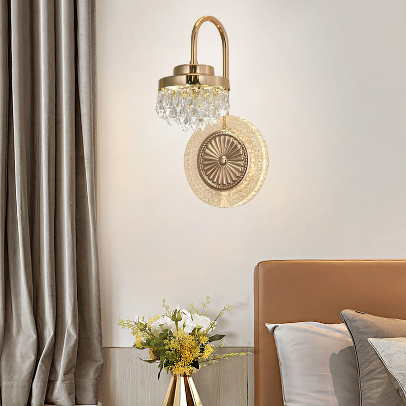 Lampe murale LED en acrylique et cristal rond de luxe contemporain pour le salon 