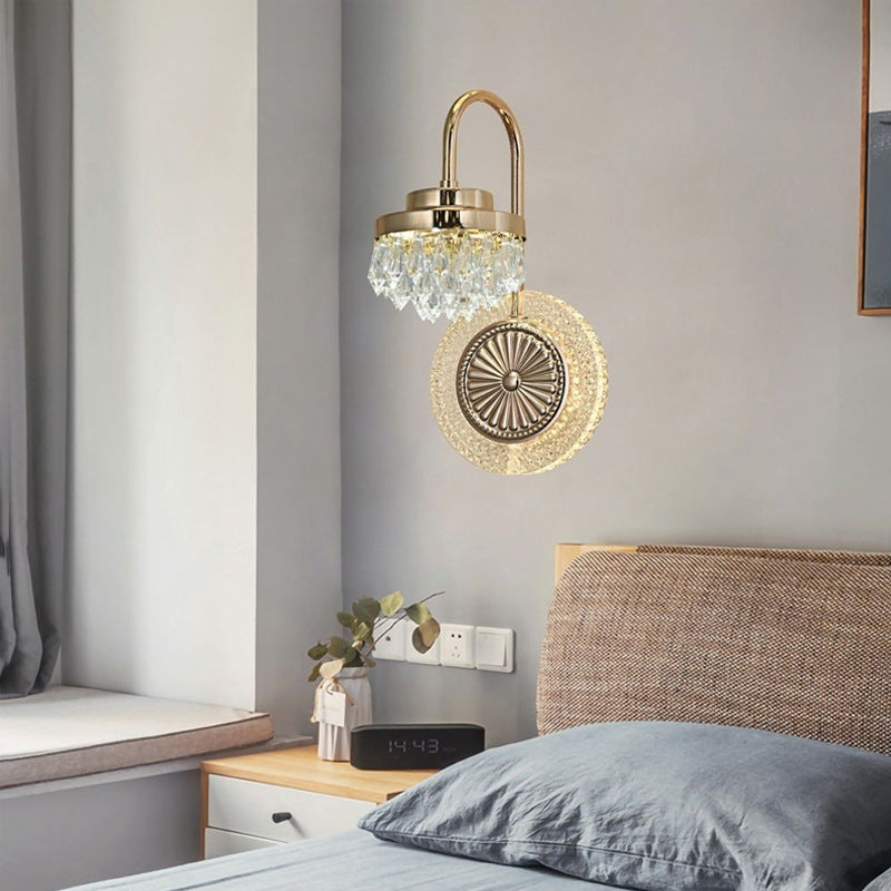 Lampe murale LED en acrylique et cristal rond de luxe contemporain pour le salon 