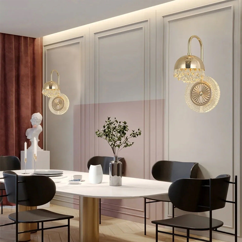 Lampe murale LED en acrylique et cristal rond de luxe contemporain pour le salon 