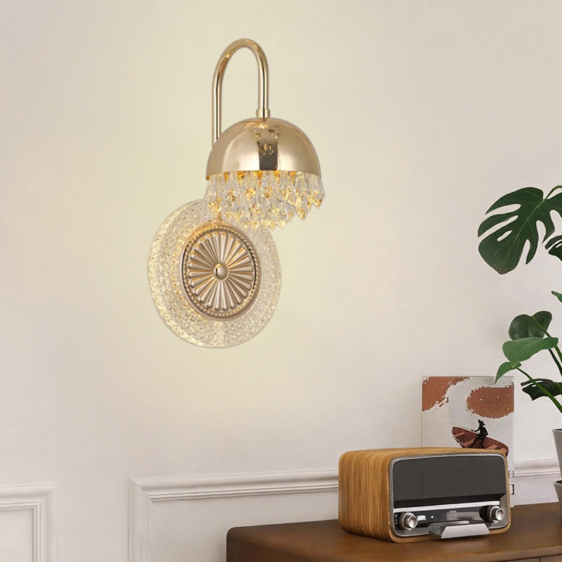 Zeitgenössische luxuriöse runde Kristall-Acryl-LED-Wandleuchte für Wohnzimmer 