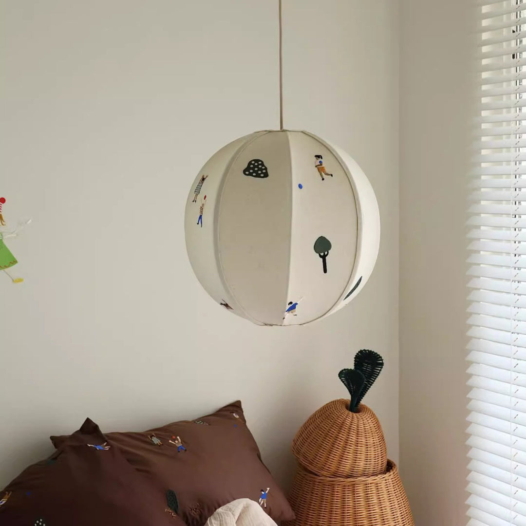 Traditional Vintage Hardware Spherical Fabric Shade 1-Light Pendant Light  For Bedroom, image size:1080x1080