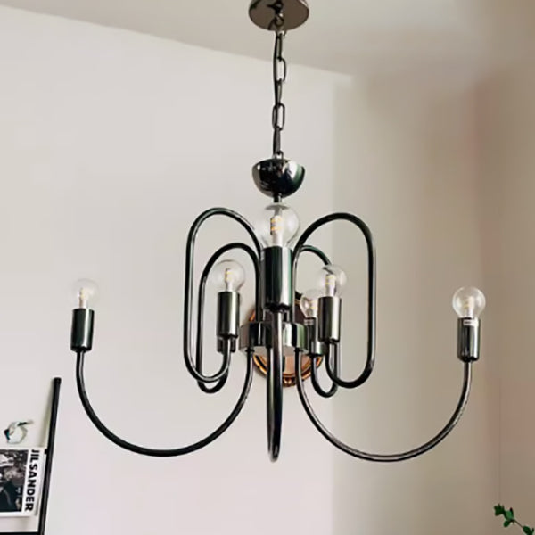 Zeitgenössischer Retro Arc Kohlenstoffstahl Glas 8/12/16-Licht Kronleuchter für Wohnzimmer 