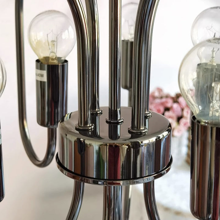 Zeitgenössischer Retro Arc Kohlenstoffstahl Glas 8/12/16-Licht Kronleuchter für Wohnzimmer 