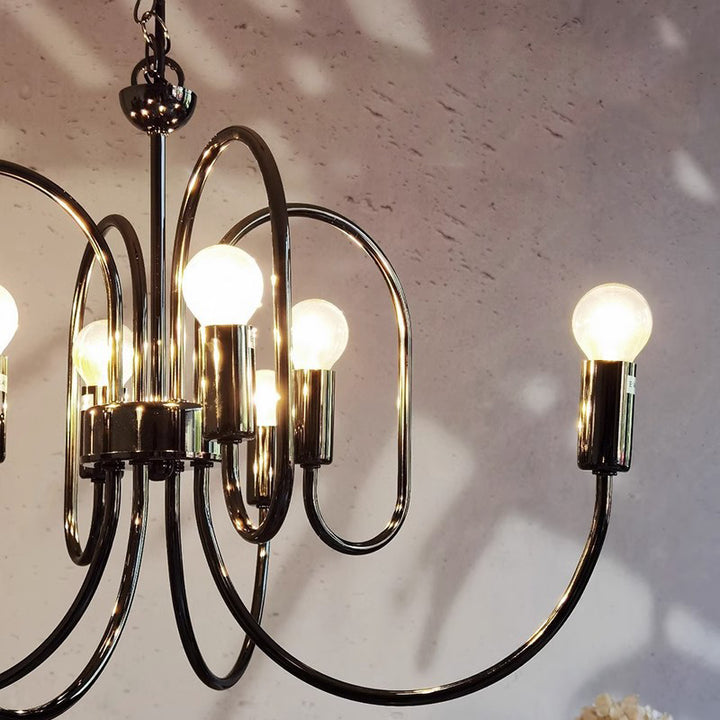 Zeitgenössischer Retro Arc Kohlenstoffstahl Glas 8/12/16-Licht Kronleuchter für Wohnzimmer 