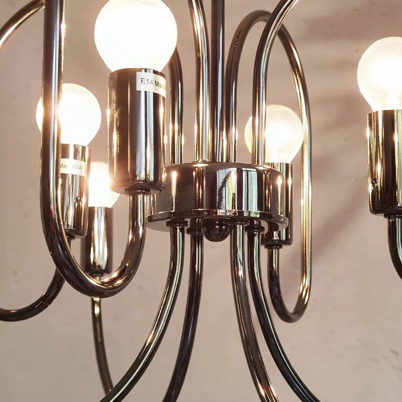 Zeitgenössischer Retro Arc Kohlenstoffstahl Glas 8/12/16-Licht Kronleuchter für Wohnzimmer 