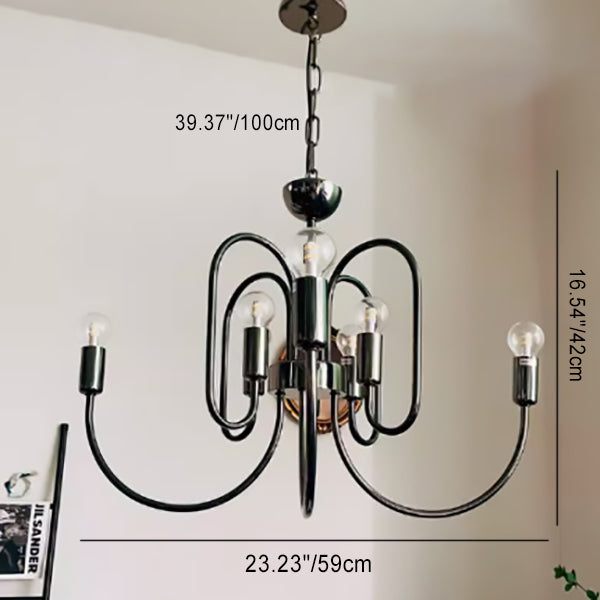 Zeitgenössischer Retro Arc Kohlenstoffstahl Glas 8/12/16-Licht Kronleuchter für Wohnzimmer 