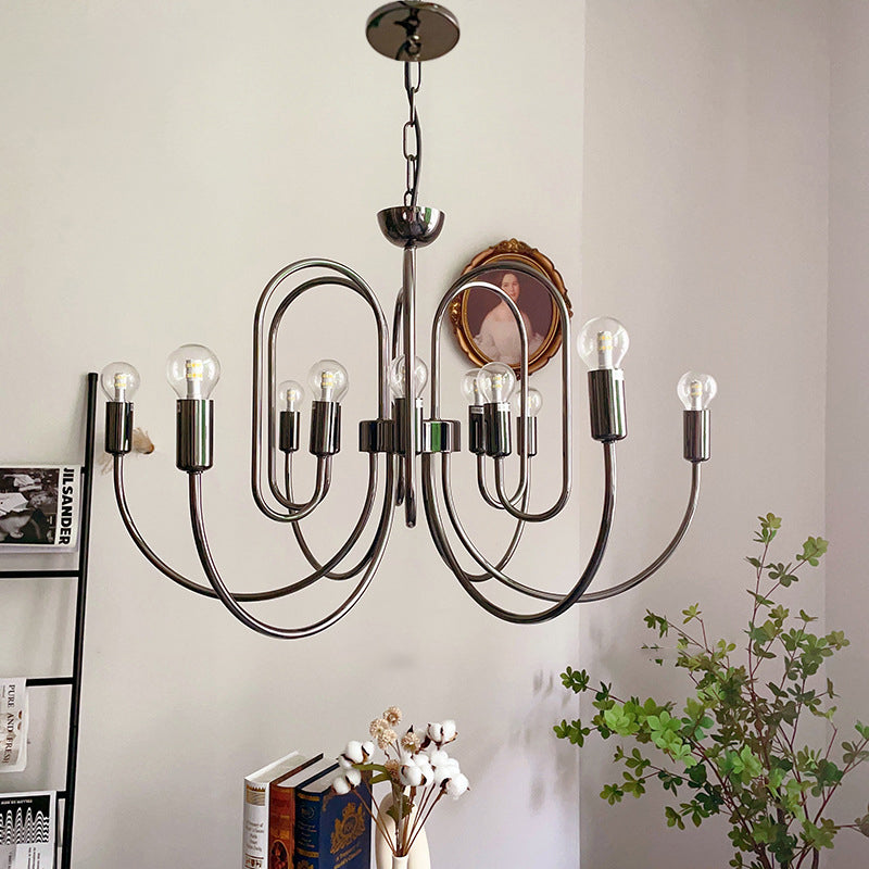 Zeitgenössischer Retro Arc Kohlenstoffstahl Glas 8/12/16-Licht Kronleuchter für Wohnzimmer 