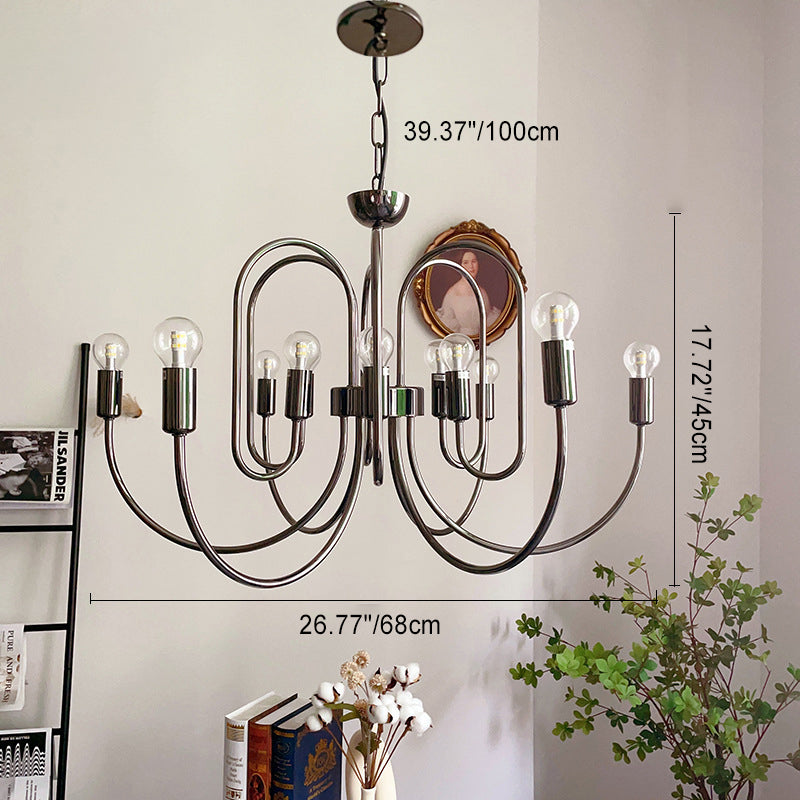 Zeitgenössischer Retro Arc Kohlenstoffstahl Glas 8/12/16-Licht Kronleuchter für Wohnzimmer 