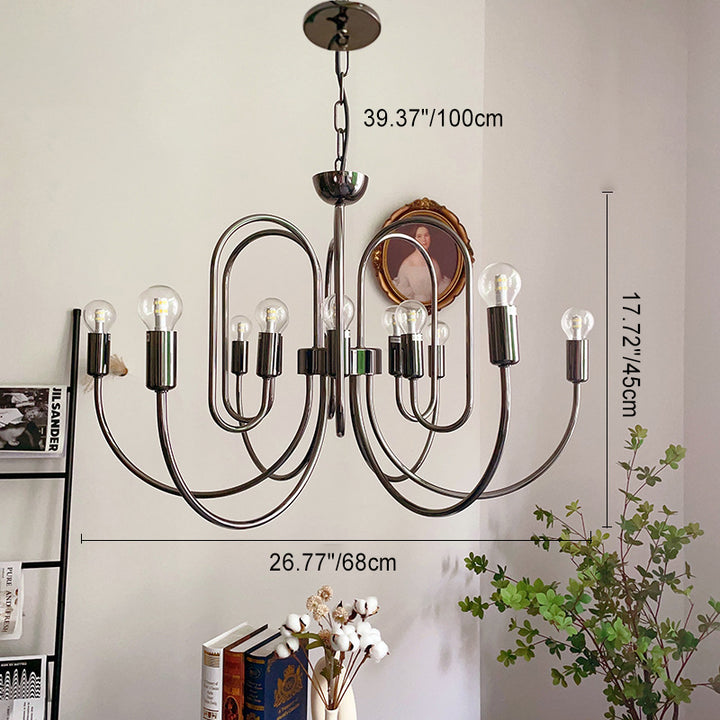 Zeitgenössischer Retro Arc Kohlenstoffstahl Glas 8/12/16-Licht Kronleuchter für Wohnzimmer 