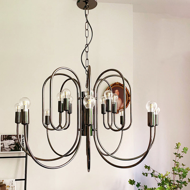 Zeitgenössischer Retro Arc Kohlenstoffstahl Glas 8/12/16-Licht Kronleuchter für Wohnzimmer 