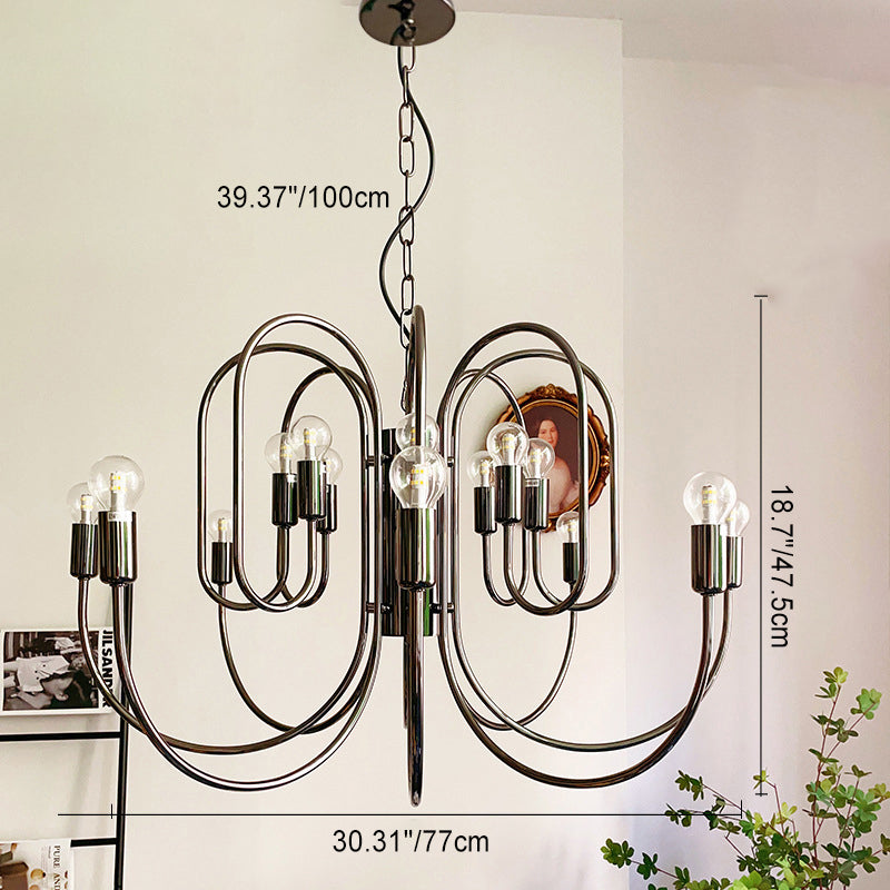 Zeitgenössischer Retro Arc Kohlenstoffstahl Glas 8/12/16-Licht Kronleuchter für Wohnzimmer 