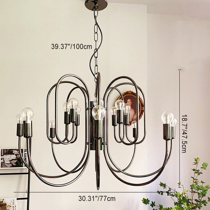 Zeitgenössischer Retro Arc Kohlenstoffstahl Glas 8/12/16-Licht Kronleuchter für Wohnzimmer 
