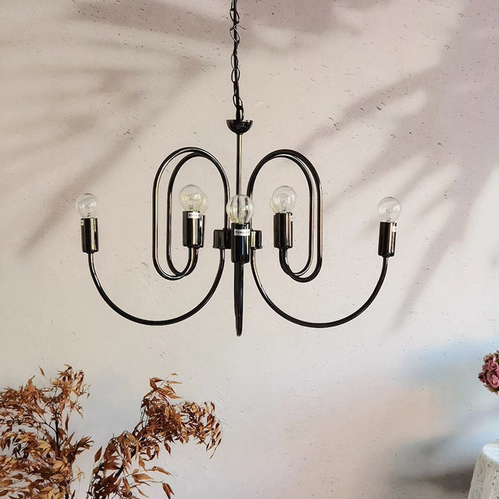 Zeitgenössischer Retro Arc Kohlenstoffstahl Glas 8/12/16-Licht Kronleuchter für Wohnzimmer 