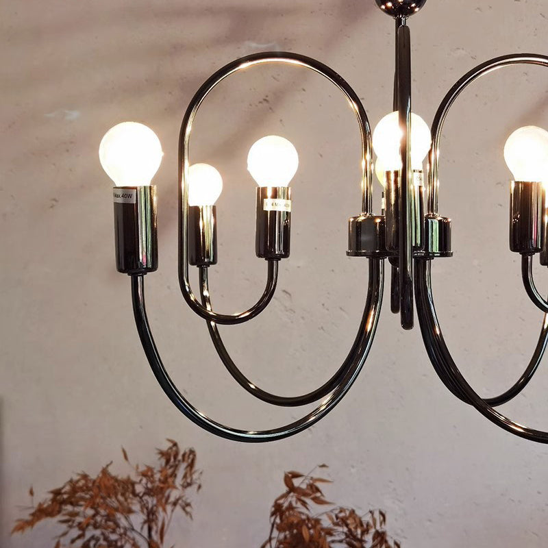 Zeitgenössischer Retro Arc Kohlenstoffstahl Glas 8/12/16-Licht Kronleuchter für Wohnzimmer 