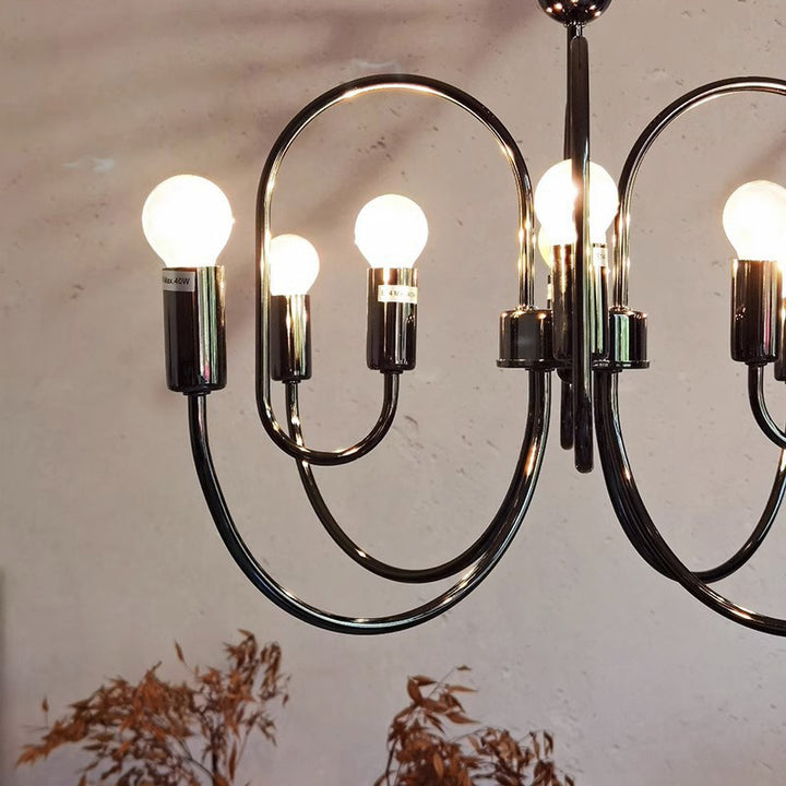 Zeitgenössischer Retro Arc Kohlenstoffstahl Glas 8/12/16-Licht Kronleuchter für Wohnzimmer 