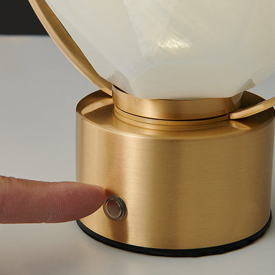 مصباح طاولة LED بظل زجاجي وحجر على شكل حلقة بيضاوية من النحاس USB بتصميم بسيط وحديث للدراسة 