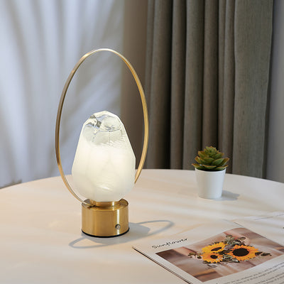 مصباح طاولة LED بظل زجاجي وحجر على شكل حلقة بيضاوية من النحاس USB بتصميم بسيط وحديث للدراسة 