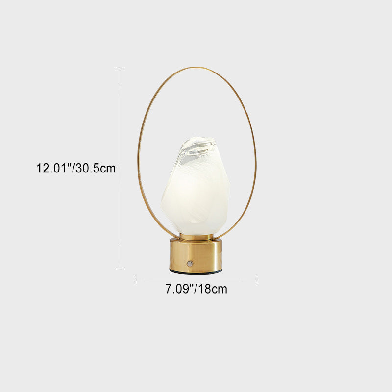 مصباح طاولة LED بظل زجاجي وحجر على شكل حلقة بيضاوية من النحاس USB بتصميم بسيط وحديث للدراسة 