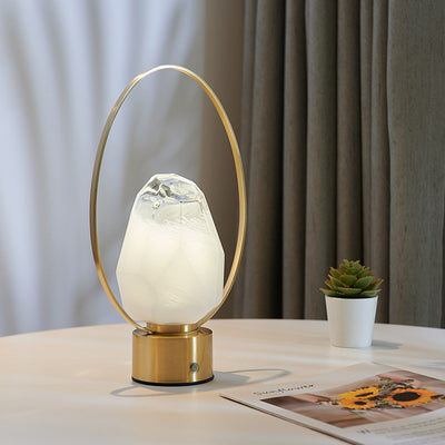 مصباح طاولة LED بظل زجاجي وحجر على شكل حلقة بيضاوية من النحاس USB بتصميم بسيط وحديث للدراسة 