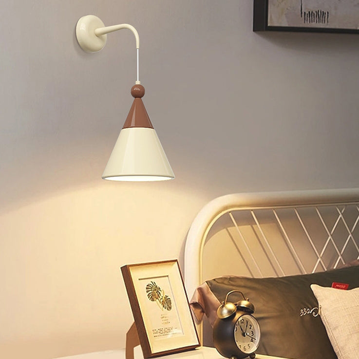 Contemporary Nordic Hardware Resin Conical 1-Light Wall Sconce Lamp For Bedroom