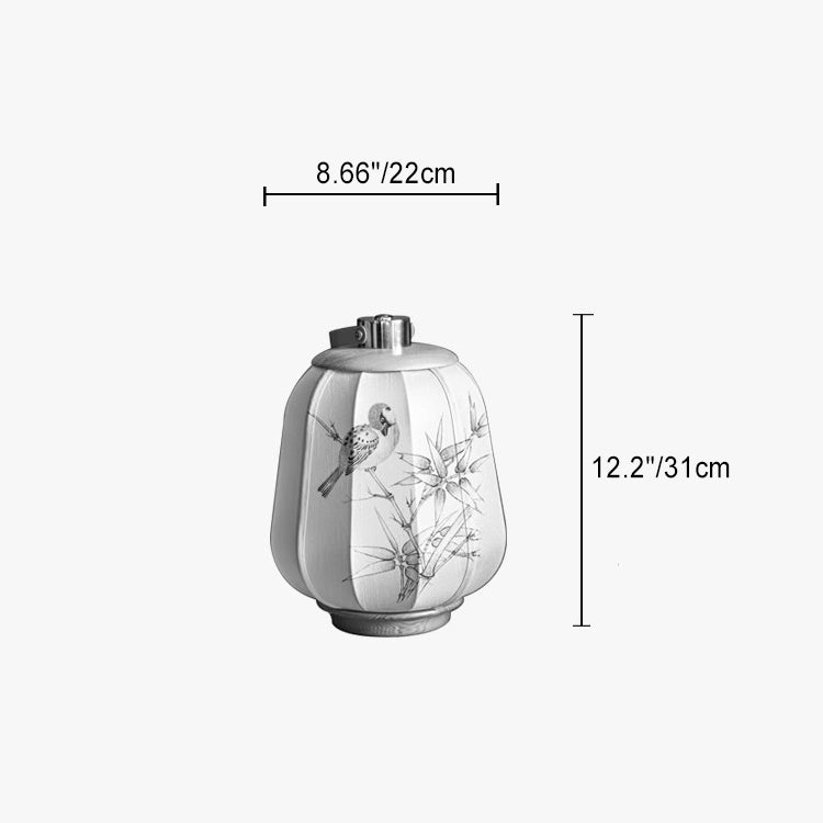 مصباح طاولة LED من الخشب الصلب مع قماش مزين بزهور وطيور البغونيا مرسومة يدويًا ومنفذ USB تقليدي ياباني للدراسة 