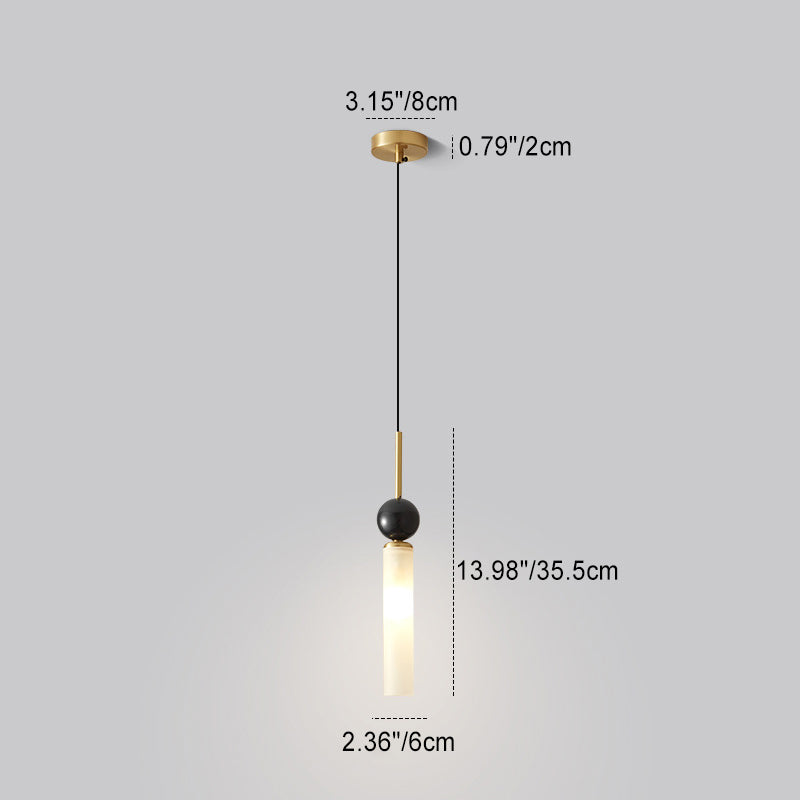 Modern Luxury Full Copper Marble Strip 1-Light Pendant Light For Living Room
