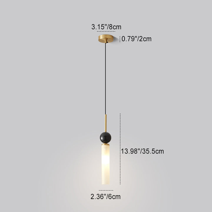 Modern Luxury Full Copper Marble Strip 1-Light Pendant Light For Living Room